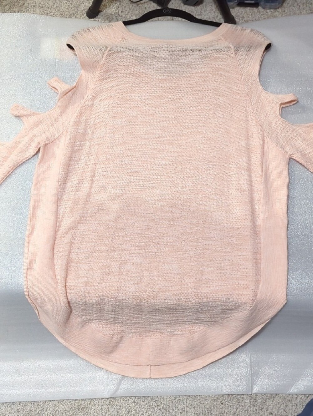 Express Light Pink Cold-Shoulder Open-Knit Pullover - Picture 4 of 4